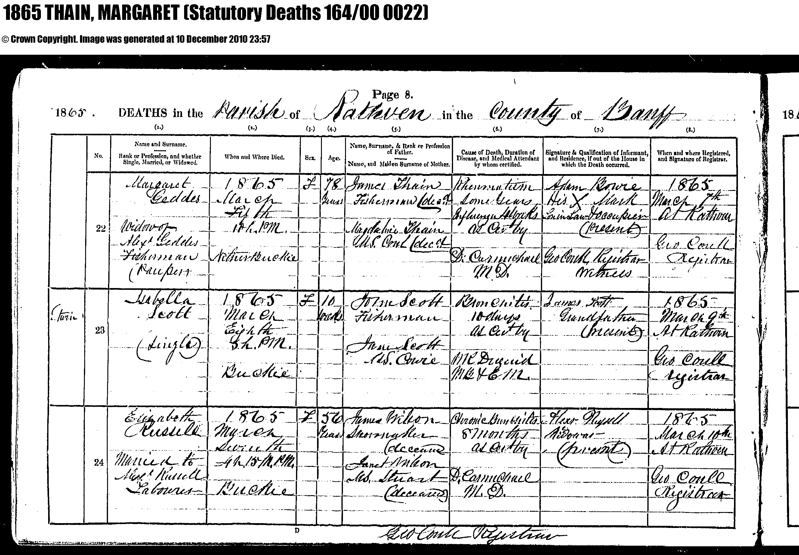 margaret thain death 1865, Linked To: <a href='i20258.html' >Margaret Thain</a>